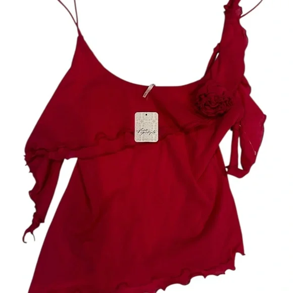 free people fuscia pink rose ruffle mesh tank top - Picture 3 of 8